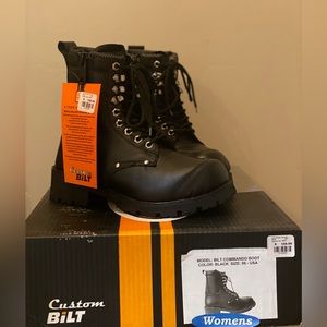 BILT Commando women's Size6 Black Leather DoubleZip Motorcycle Boots.